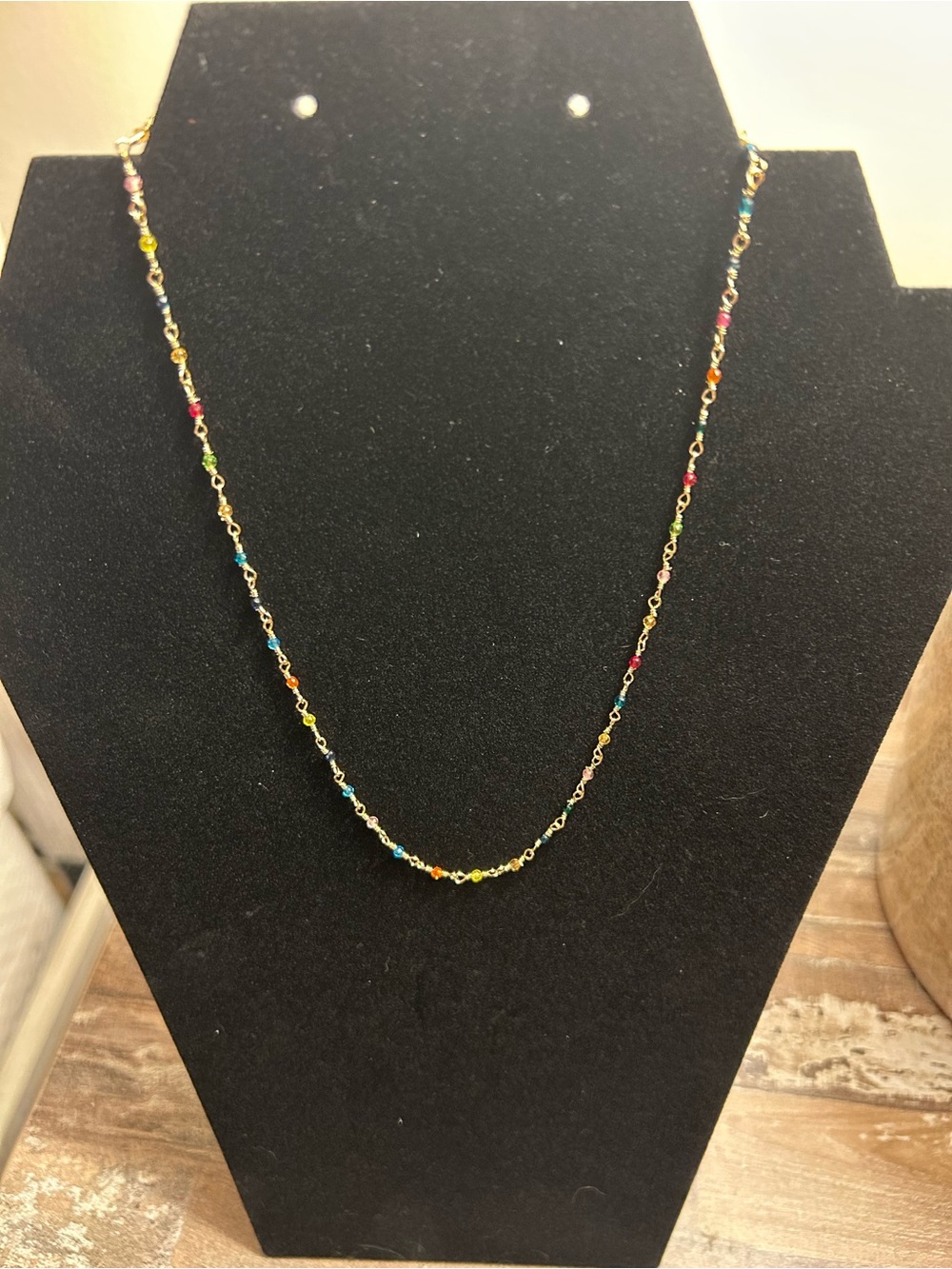 Frieda Rothman Vault-Gold Chain Necklace with Multicolor Beads 16”